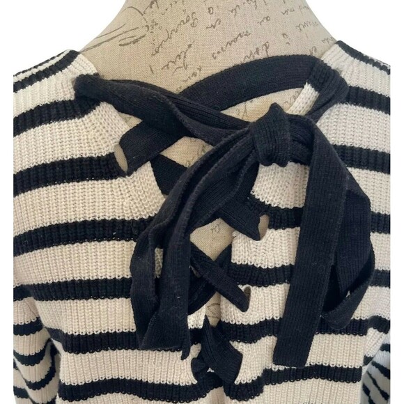 Loft Sweater Womens Size XL Chunky Knit Stripe Tie Back Minimalist Preppy Geek - Picture 6 of 12